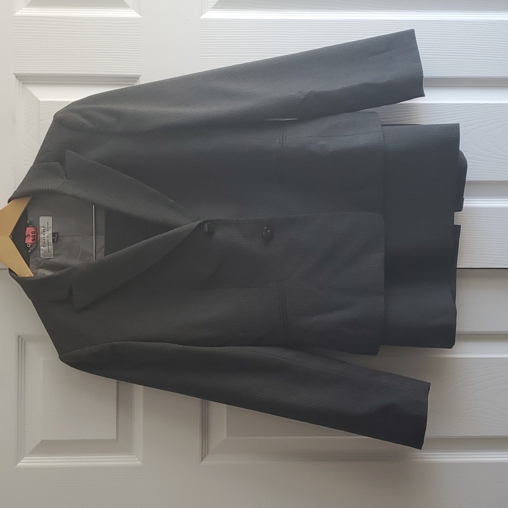 Tahari Arthur S. Levine skirt suit, charcoal gray pinstripe